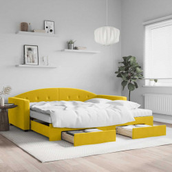 Sofa rozsuwana z szufladami, żółta, 100x200 cm, aksamit