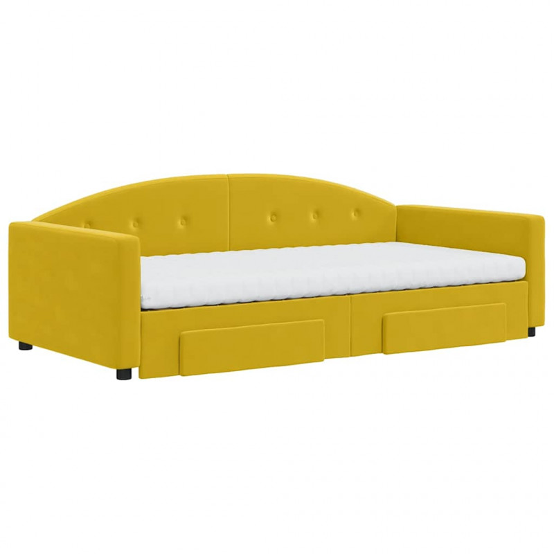 Sofa rozsuwana z szufladami, żółta, 100x200 cm, aksamit
