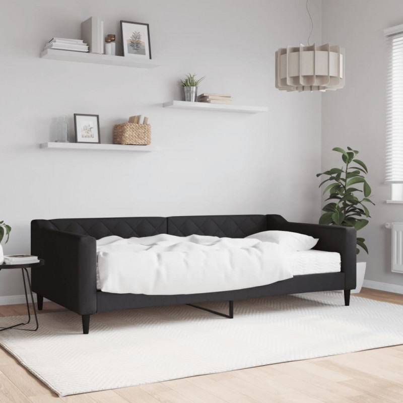 Sofa z materacem do spania, czarna, 100x200 cm, tkanina