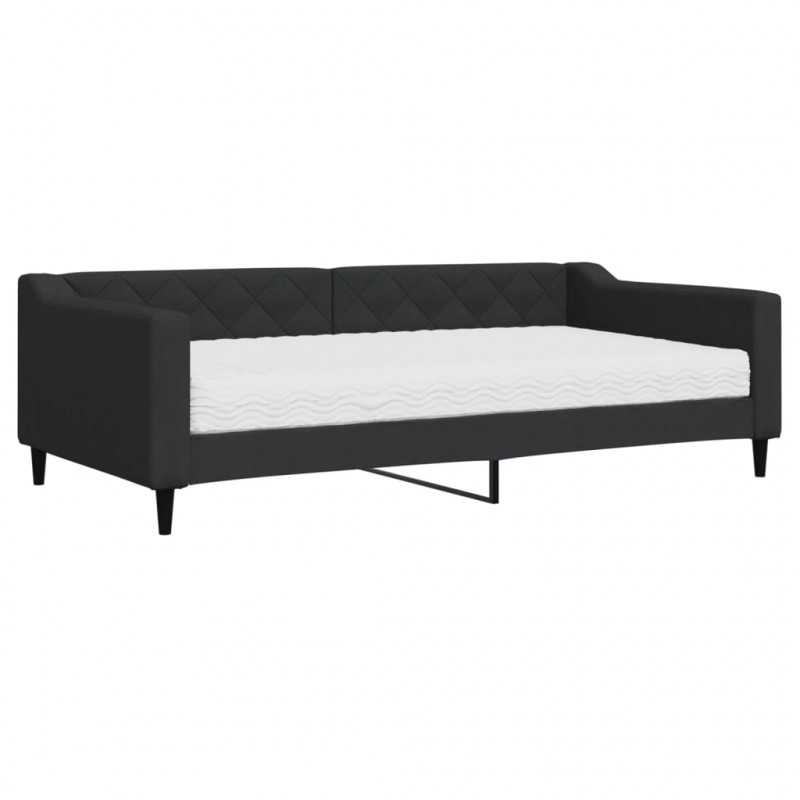 Sofa z materacem do spania, czarna, 100x200 cm, tkanina