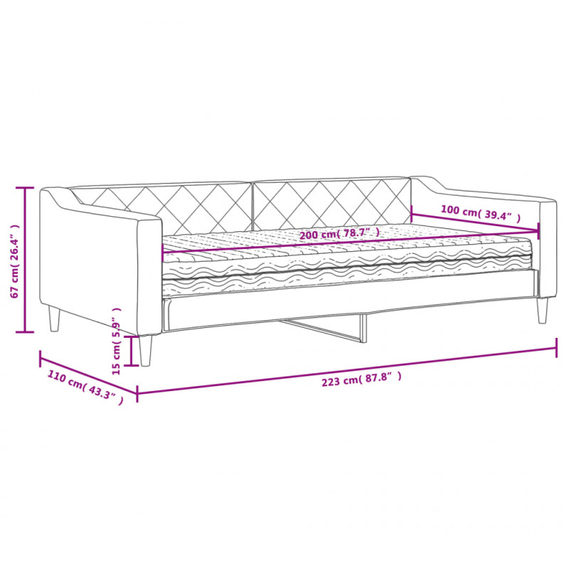 Sofa z materacem do spania, czarna, 100x200 cm, tkanina