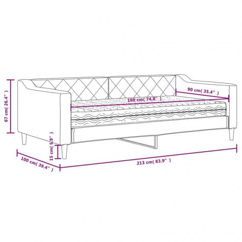 Sofa z materacem, ciemnoszara, 90x190 cm, tkanina