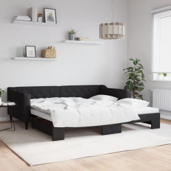 Sofa rozsuwana, czarna, 100x200 cm, tkanina