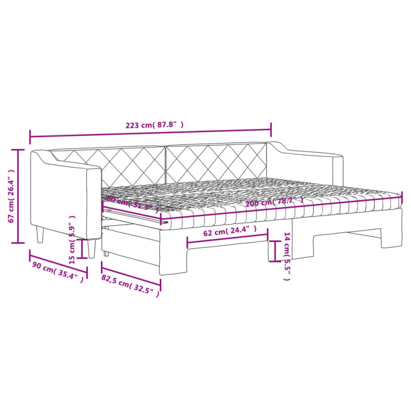 Sofa rozsuwana z materacami, ciemnoszara, 80x200 cm, tkanina