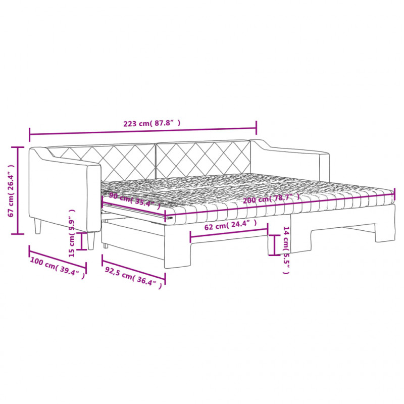 Sofa rozsuwana z materacami, kremowa, 90x200 cm, tkanina