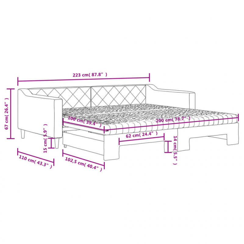 Sofa rozsuwana z materacami, ciemnoszara, 100x200 cm, tkanina
