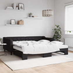 Sofa rozsuwana z materacami, czarna, 100x200 cm, tkanina