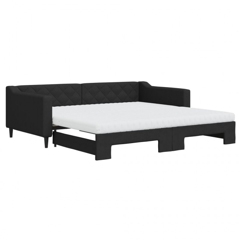Sofa rozsuwana z materacami, czarna, 100x200 cm, tkanina