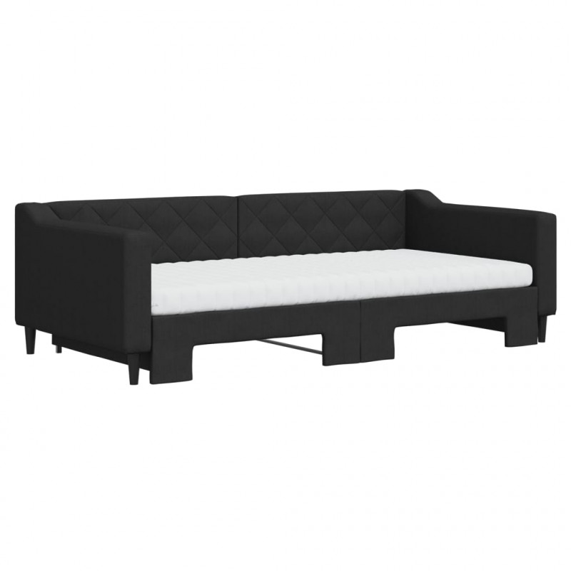 Sofa rozsuwana z materacami, czarna, 100x200 cm, tkanina
