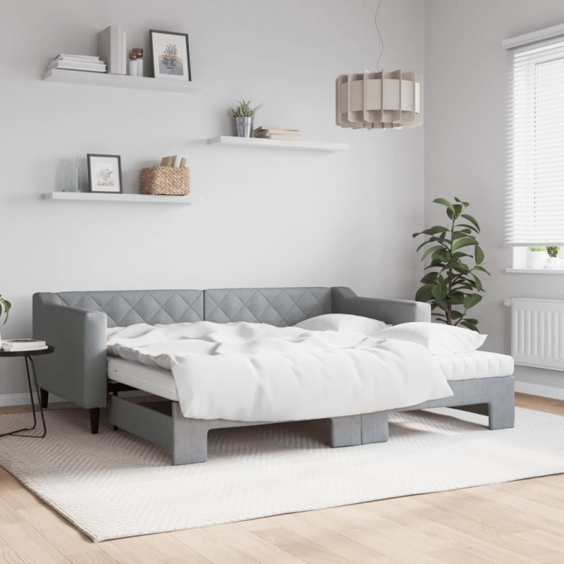 Sofa rozsuwana z materacami, jasnoszara, 90x190 cm, tkanina