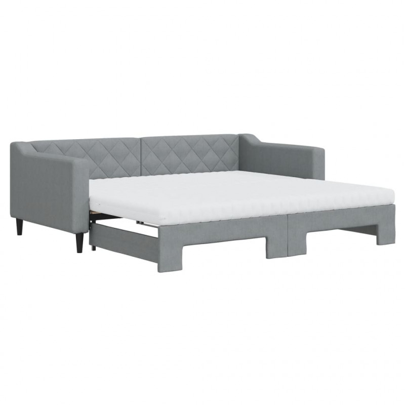 Sofa rozsuwana z materacami, jasnoszara, 90x190 cm, tkanina