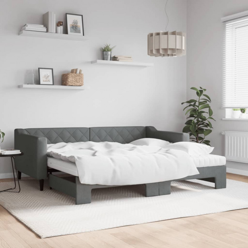 Sofa rozsuwana z materacami, ciemnoszara, 90x190 cm, tkanina
