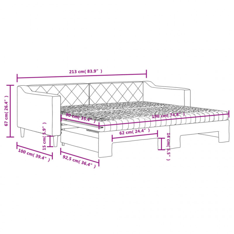 Sofa rozsuwana z materacami, ciemnoszara, 90x190 cm, tkanina