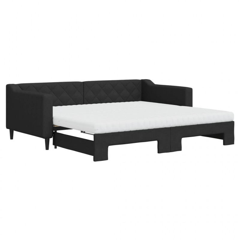 Sofa rozsuwana z materacami, czarna, 90x190 cm, tkanina