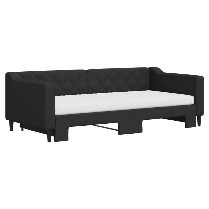 Sofa rozsuwana z materacami, czarna, 90x190 cm, tkanina