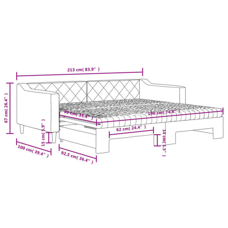Sofa rozsuwana z materacami, czarna, 90x190 cm, tkanina