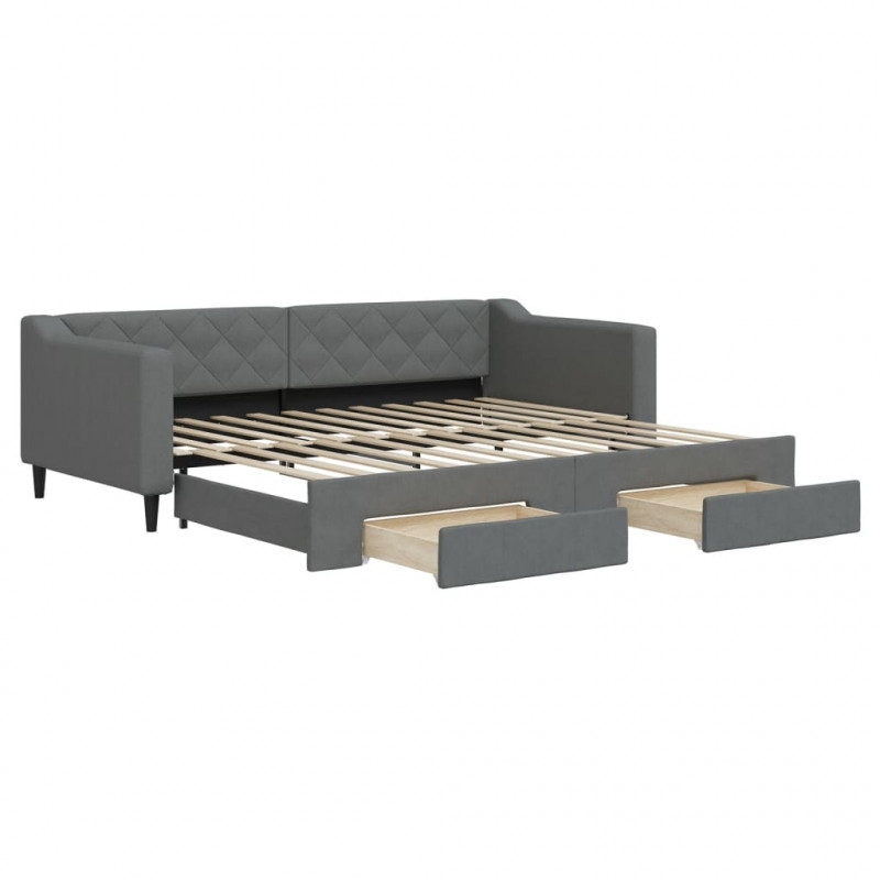 Sofa rozsuwana z szufladami, ciemnoszara, 90x200 cm, tkanina