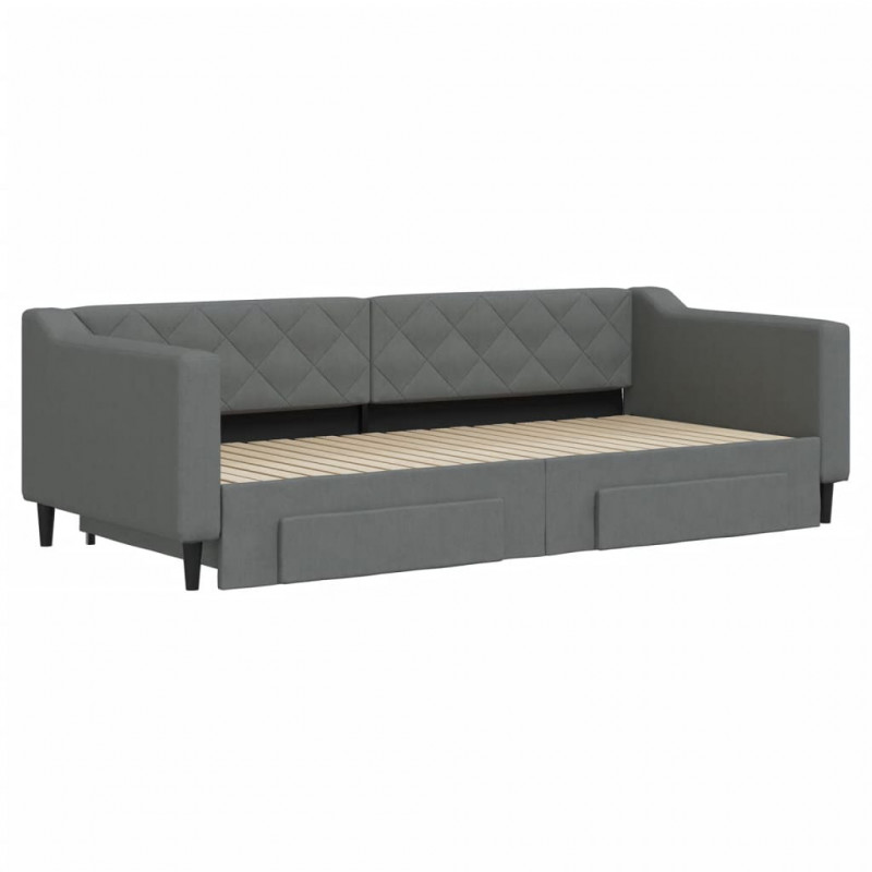 Sofa rozsuwana z szufladami, ciemnoszara, 90x200 cm, tkanina