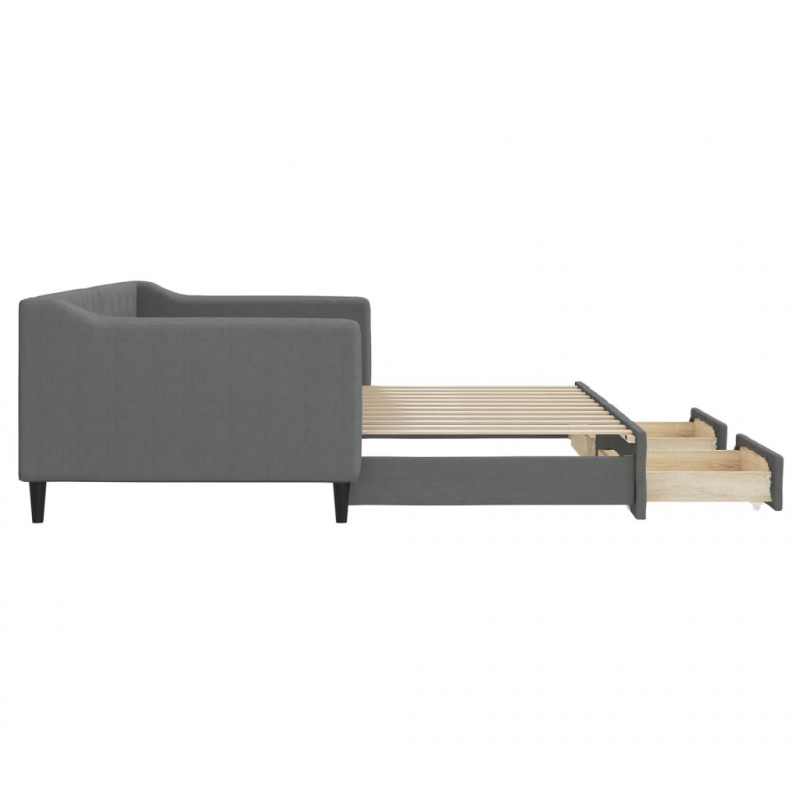 Sofa rozsuwana z szufladami, ciemnoszara, 90x200 cm, tkanina