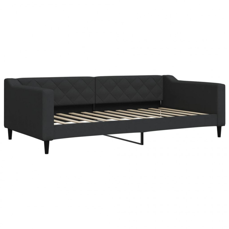 Sofa rozsuwana z szufladami, czarna, 100x200 cm, tkanina