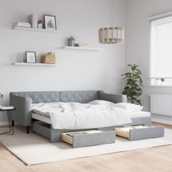 Sofa rozsuwana z szufladami, jasnoszara, 90x190 cm, tkanina