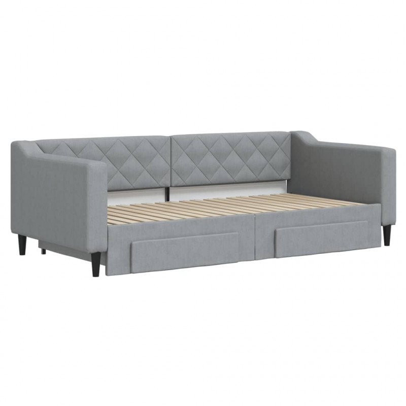 Sofa rozsuwana z szufladami, jasnoszara, 90x190 cm, tkanina