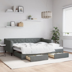 Sofa rozsuwana z szufladami, ciemnoszara, 90x190 cm, tkanina