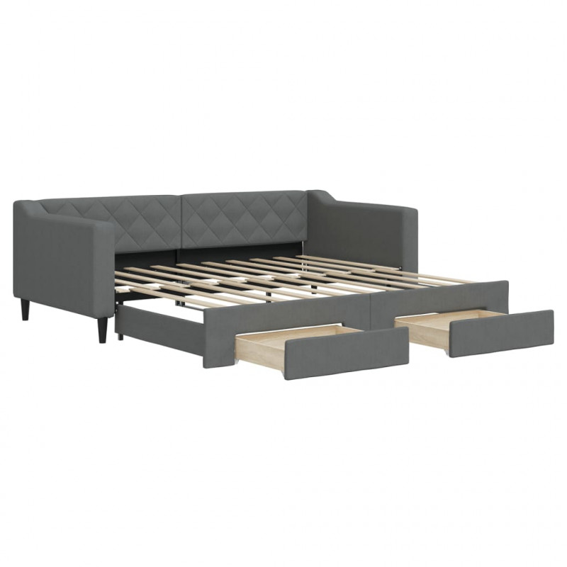 Sofa rozsuwana z szufladami, ciemnoszara, 90x190 cm, tkanina