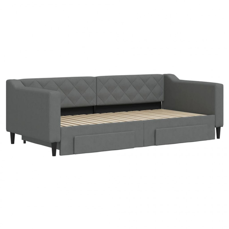 Sofa rozsuwana z szufladami, ciemnoszara, 90x190 cm, tkanina