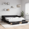 Sofa rozsuwana z szufladami, czarna, 90x190 cm, tkanina