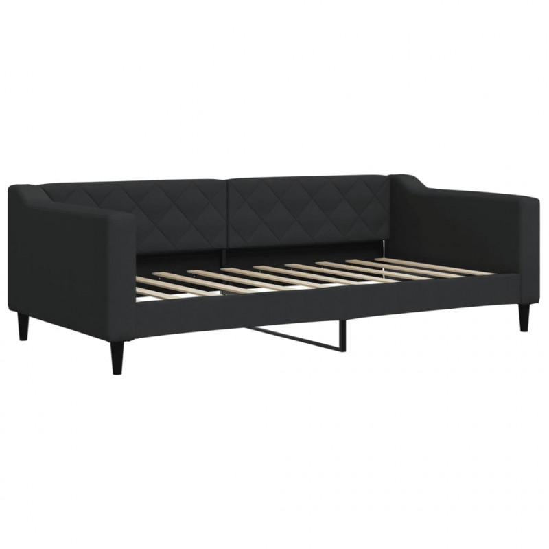 Sofa rozsuwana z szufladami, czarna, 90x190 cm, tkanina