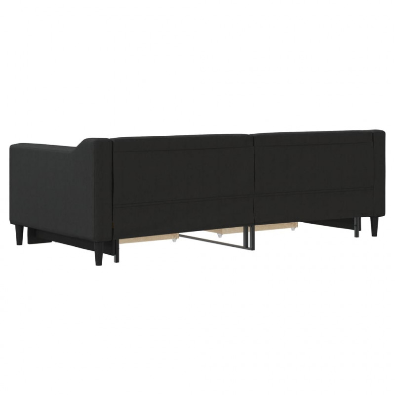 Sofa rozsuwana z szufladami, czarna, 90x190 cm, tkanina