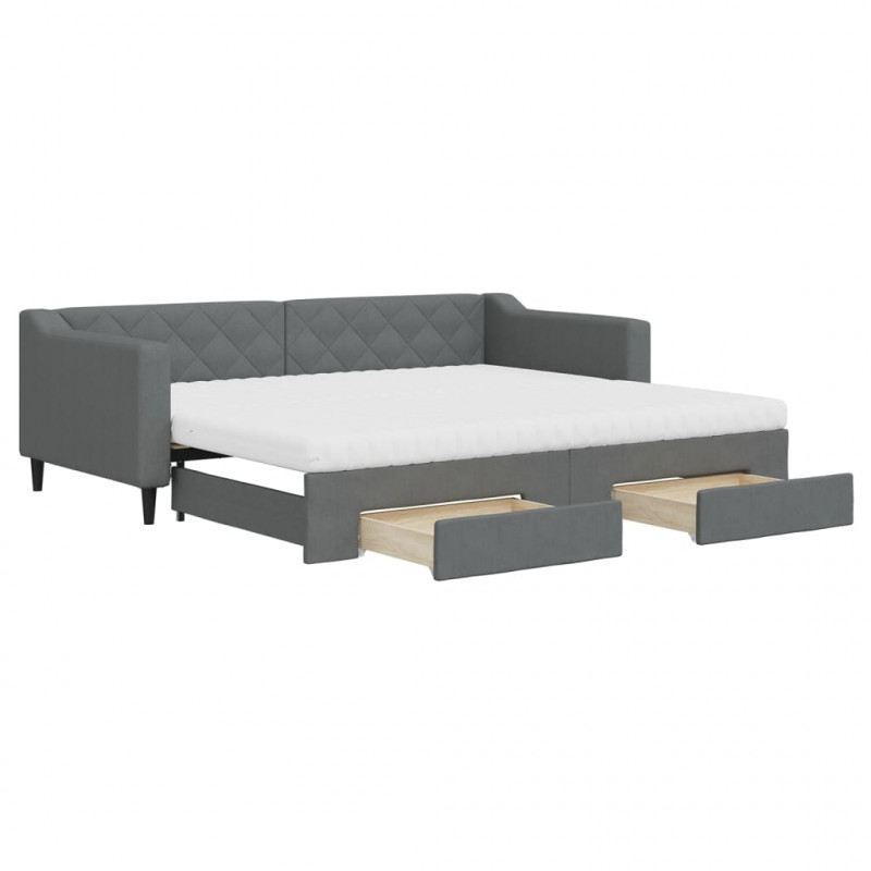 Sofa rozsuwana z szufladami, ciemnoszara, 90x200 cm, tkanina