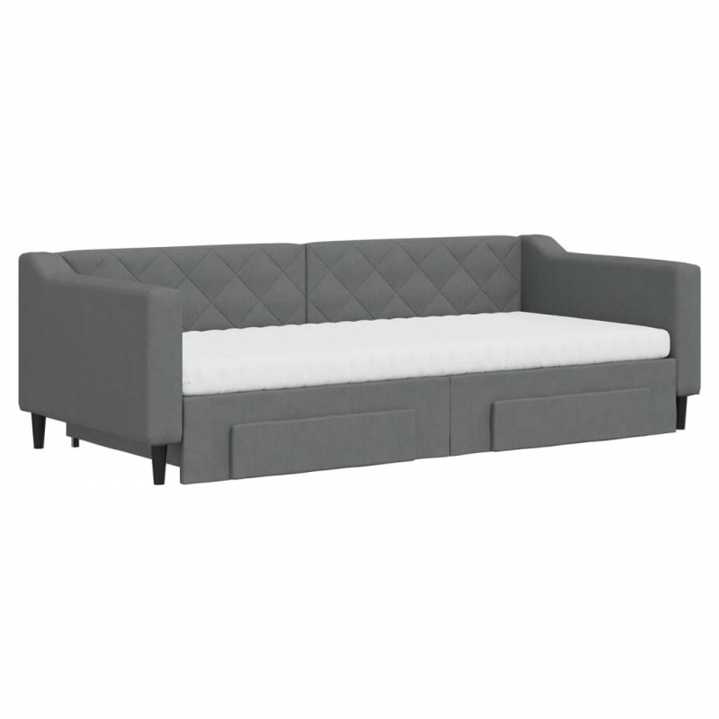 Sofa rozsuwana z szufladami, ciemnoszara, 90x200 cm, tkanina