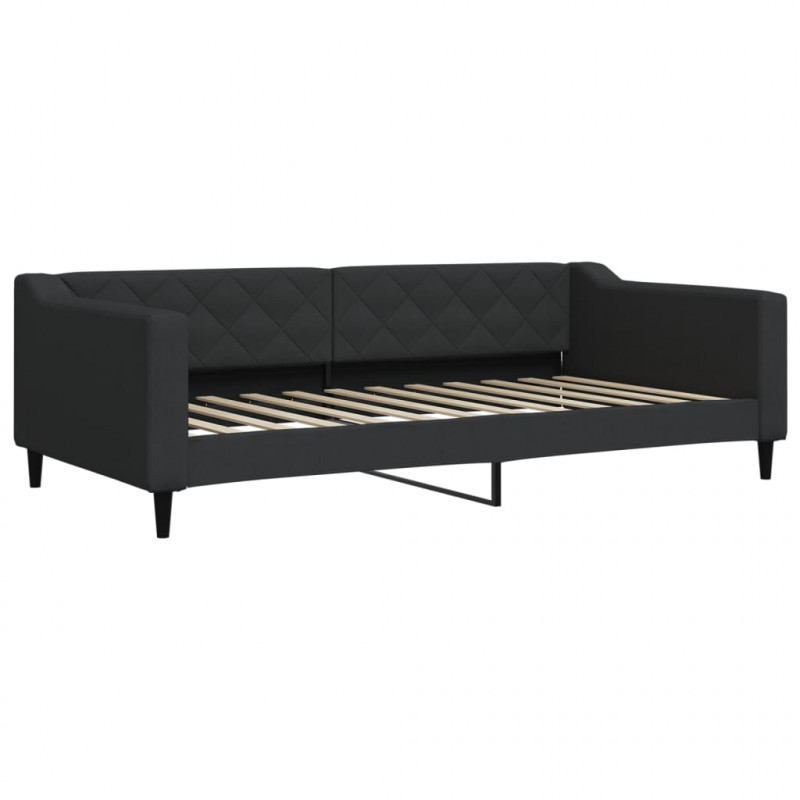 Sofa rozsuwana z szufladami, czarna, 100x200 cm, tkanina