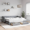 Sofa rozsuwana z szufladami, jasnoszara, 90x190 cm, tkanina