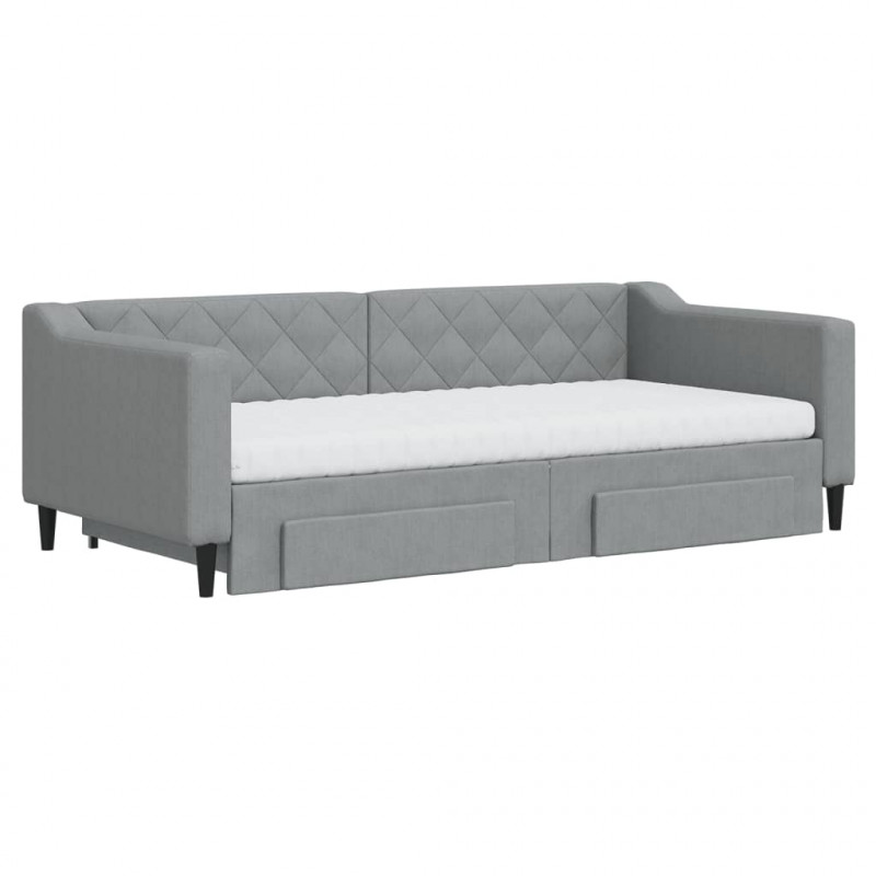 Sofa rozsuwana z szufladami, jasnoszara, 90x190 cm, tkanina