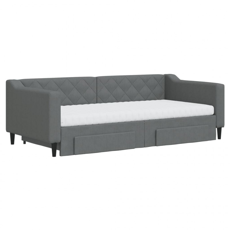Sofa rozsuwana z szufladami, ciemnoszara, 90x190 cm, tkanina