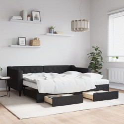 Sofa rozsuwana z szufladami, czarna, 90x190 cm, tkanina