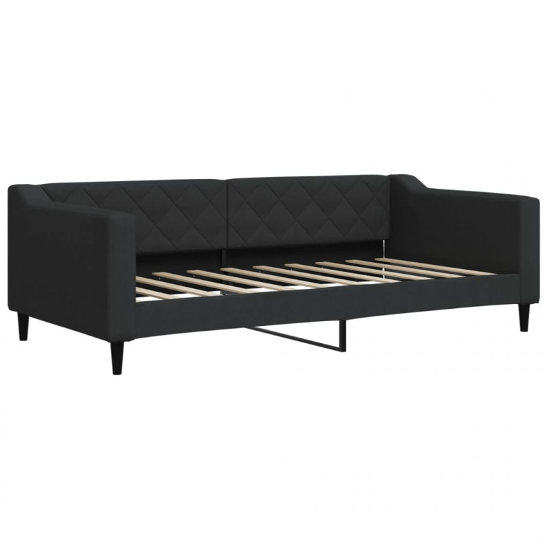 Sofa rozsuwana z szufladami, czarna, 90x190 cm, tkanina