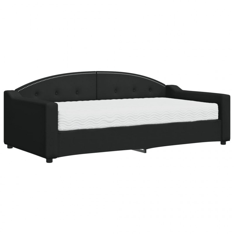 Sofa z materacem, czarna, 90x190 cm, tkanina