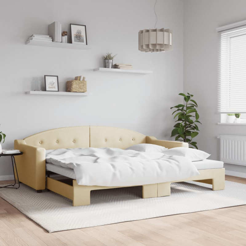 Sofa rozsuwana, kremowa, 90x200 cm, tkanina