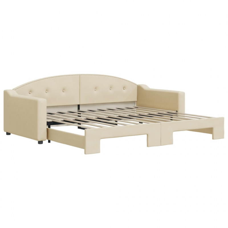 Sofa rozsuwana, kremowa, 90x200 cm, tkanina