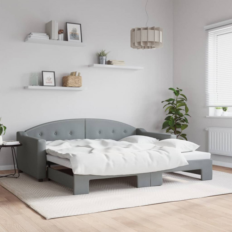 Sofa rozsuwana, jasnoszara, 90x190 cm, tkanina