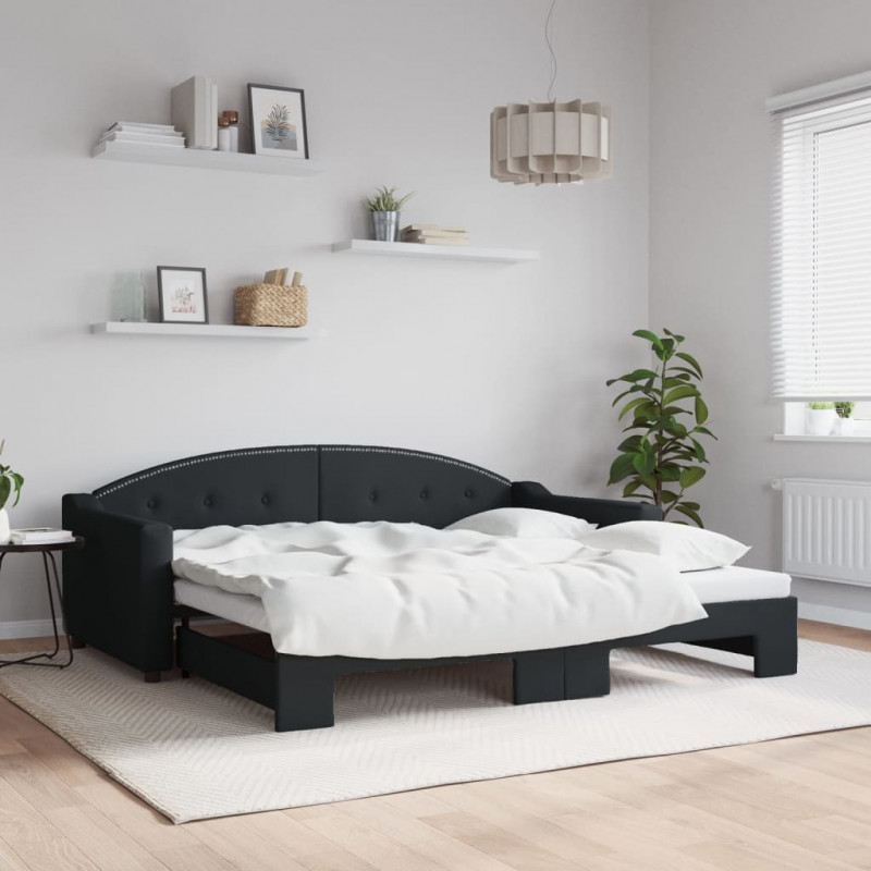Sofa rozsuwana, czarna, 90x190 cm, tkanina