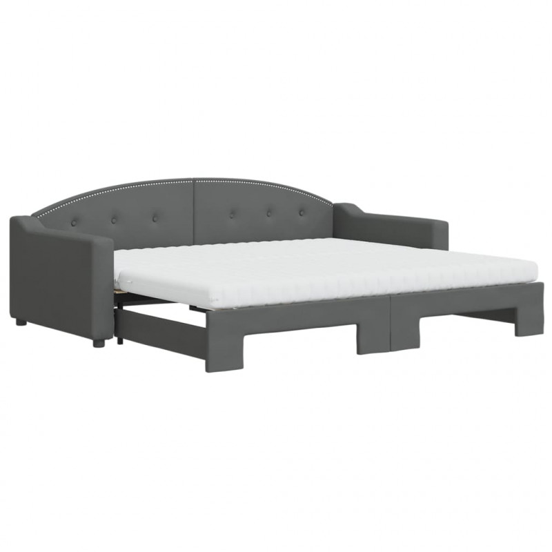 Sofa rozsuwana z materacami, ciemnoszara, 90x200 cm, tkanina