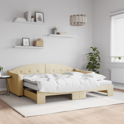 Sofa rozsuwana z materacami, kremowa, 90x200 cm, tkanina