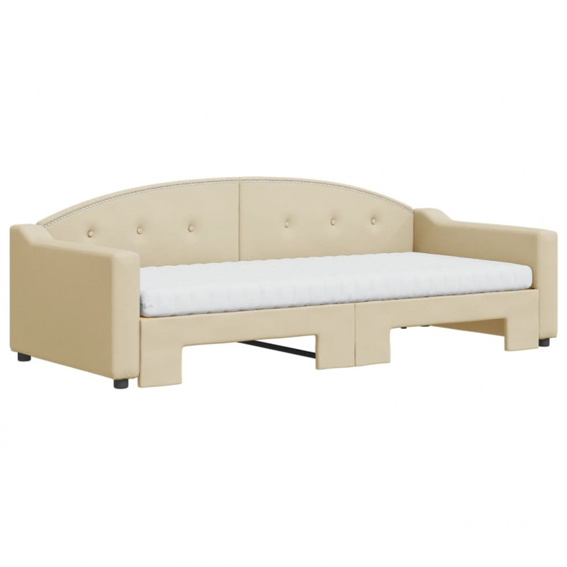 Sofa rozsuwana z materacami, kremowa, 90x200 cm, tkanina