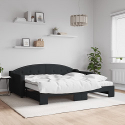 Sofa rozsuwana z materacami, czarna, 90x190 cm, tkanina