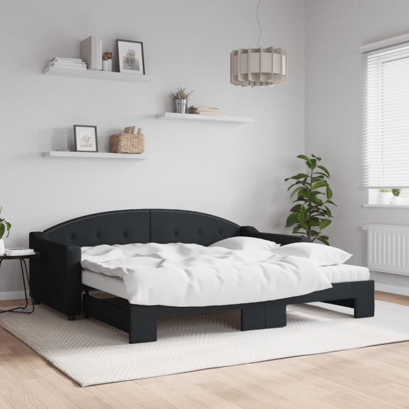 Sofa rozsuwana z materacami, czarna, 90x190 cm, tkanina